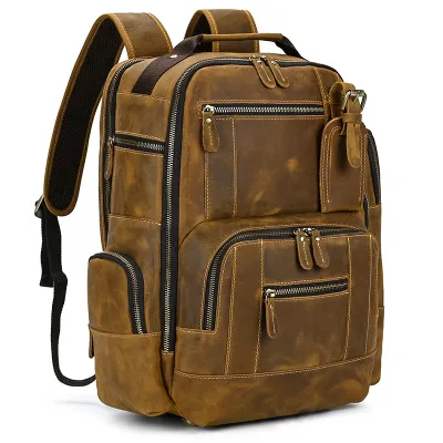 Genuine Leather Backpack for Men – Large Capacity Crazy Horse Leather Travel Bag 